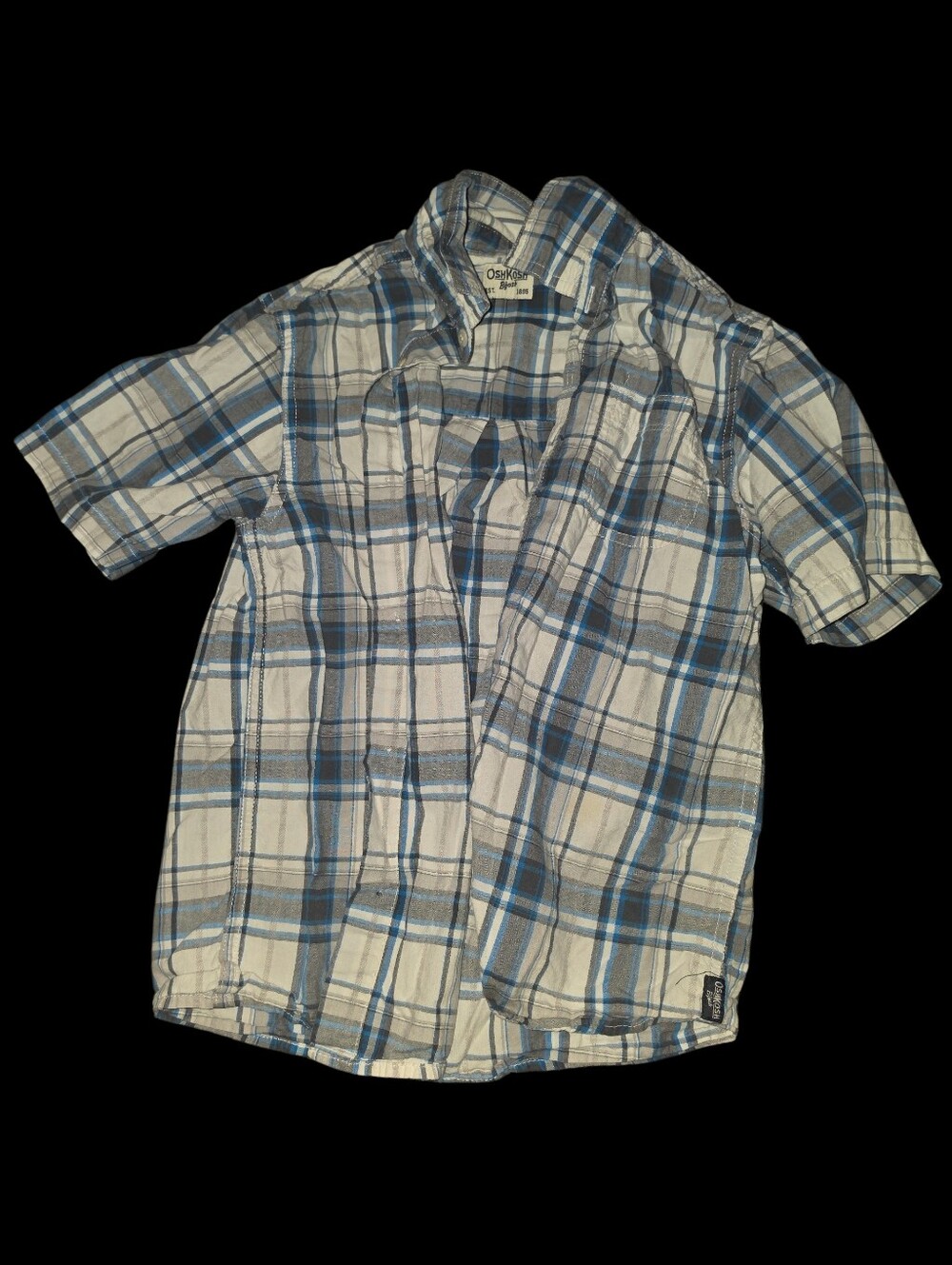 8/2/31. Boys OshKosh B'gosh Blue and White Plaid Short Sleeve Button-Down